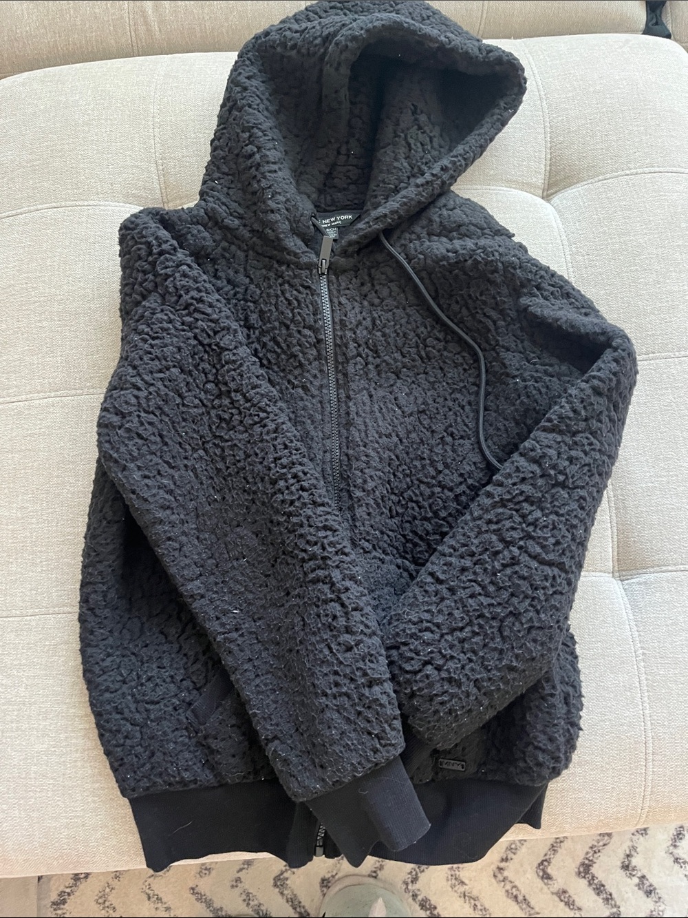 Marc New York Black Teddy Zip-Up Hooded Jacket